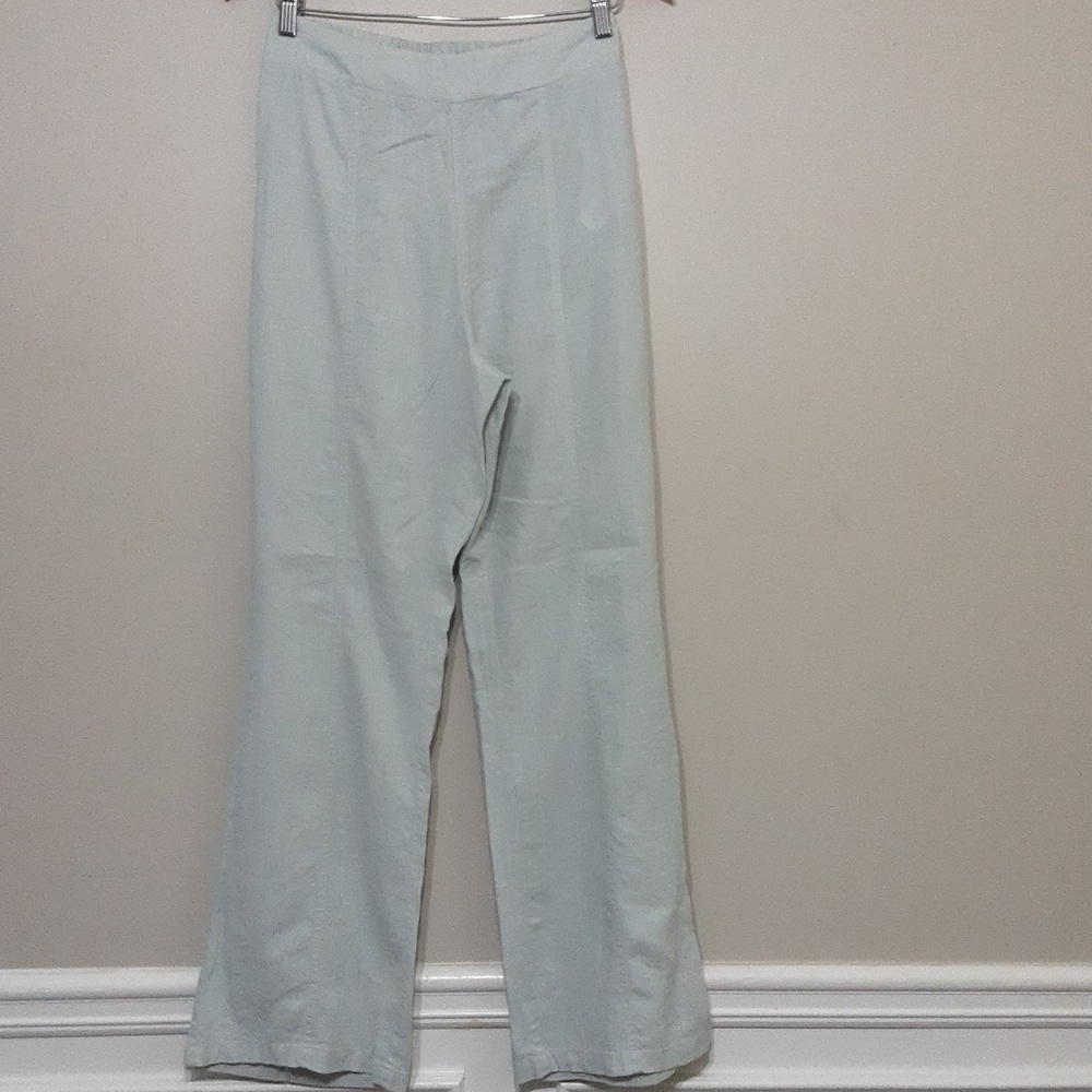 Happily Grey women Trouser pants pull on Blue L lagenlook casual linen beach Y2K